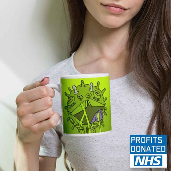 lady holding viral puppy coffee mug